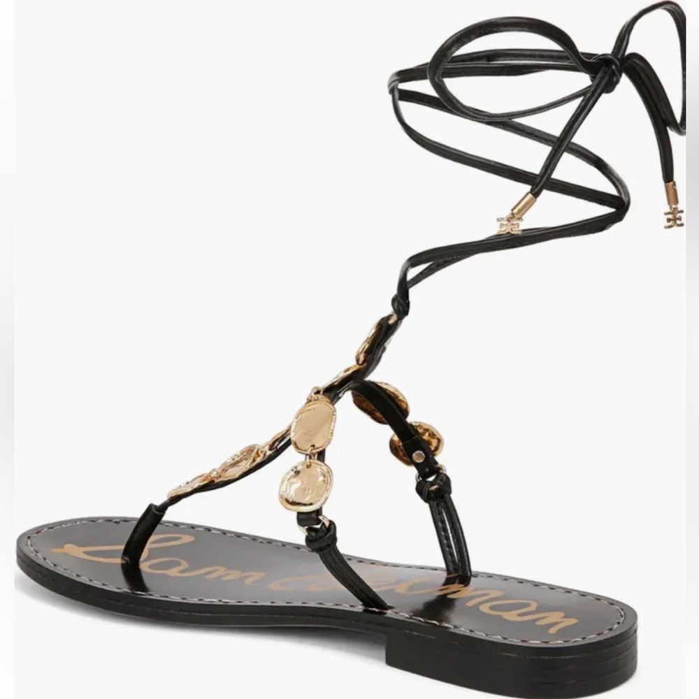 Sam Edelman Deirdre Strappy Ankle Wrap Sandals 8.5 NWT Black Gold Ankle Tie - Picture 5 of 13